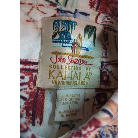 John Severson Shirt Men's Large Button Front Short Sleeve Hawaiian Wooden Button - Picture 6 of 8